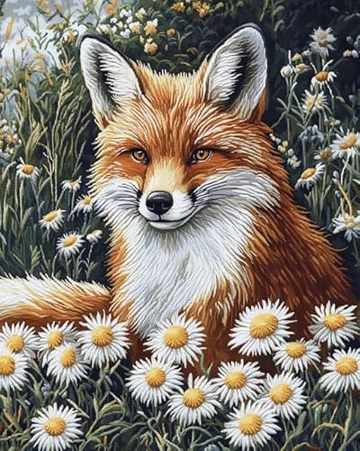 XDEGHUANGSS Kreuzstichset mit Tieren,Fuchs in Blumen,11-Karat-Stickset mit Stempel für Anfänger,Wandkunst-Dekoration,Handarbeitszubehör für alle Jahreszeiten,40x50 cm von XDEGHUANGSS