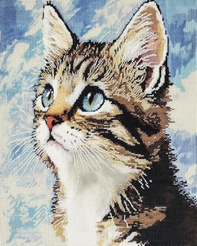 XDEGHUANGSS Kreuzstichset mit Tieren,süße Katzen,11-Karat-Stickset mit Stempel für Anfänger,Wandkunst-Dekoration,Handarbeitszubehör für alle Jahreszeiten,40x50 cm von XDEGHUANGSS