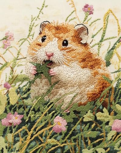 XDEGHUANGSS Modernes Kreuzstichset,Hamster im Gras,Komplettes Stickset für Heimdekoration 11CT 16x20 Zoll von XDEGHUANGSS