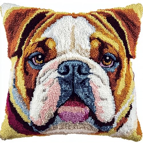 XDEGHUANGSS knüpfteppiche & knüpfkissen Kissenbezug,Choices Knüpfteppich Zum Selber Knüpf-Sets mit Kissen knüpfen-Set,kreuzstich knüpfen kissen set,43x43cm,Englische Bulldogge von XDEGHUANGSS