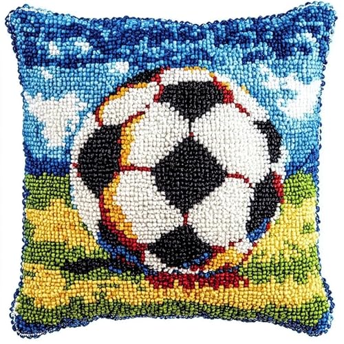 XDEGHUANGSS knüpfteppiche & knüpfkissen Kissenbezug,Choices Knüpfteppich Zum Selber Knüpf-Sets mit Kissen knüpfen-Set,kreuzstich knüpfen kissen set,43x43cm,Fußball von XDEGHUANGSS