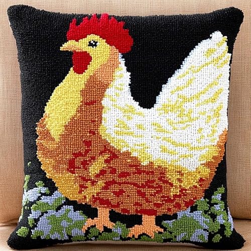 XDEGHUANGSS knüpfteppiche & knüpfkissen Kissenbezug,Choices Knüpfteppich Zum Selber Knüpf-Sets mit Kissen knüpfen-Set,kreuzstich knüpfen kissen set,43x43cm,Huhn Henne von XDEGHUANGSS