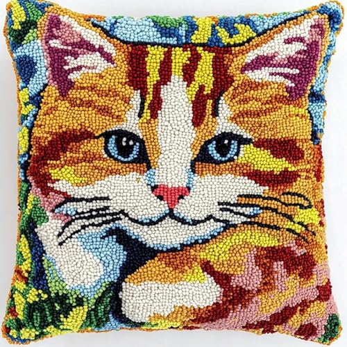 XDEGHUANGSS knüpfteppiche & knüpfkissen Kissenbezug,Choices Knüpfteppich Zum Selber Knüpf-Sets mit Kissen knüpfen-Set,kreuzstich knüpfen kissen set,43x43cm,Katze von XDEGHUANGSS