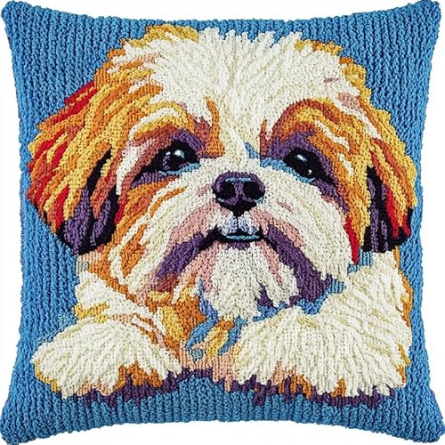 XDEGHUANGSS knüpfteppiche & knüpfkissen Kissenbezug,Choices Knüpfteppich Zum Selber Knüpf-Sets mit Kissen knüpfen-Set,kreuzstich knüpfen kissen set,43x43cm,Shih Tzu Hund von XDEGHUANGSS