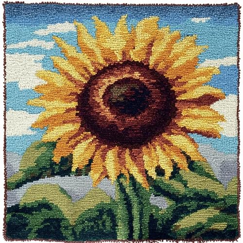 XDEGHUANGSS knüpfteppiche & knüpfkissen Kissenbezug,Choices Knüpfteppich Zum Selber Knüpf-Sets mit Kissen knüpfen-Set,kreuzstich knüpfen kissen set,43x43cm,Sonnenblume von XDEGHUANGSS