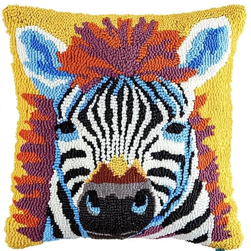 XDEGHUANGSS knüpfteppiche & knüpfkissen Kissenbezug,Choices Knüpfteppich Zum Selber Knüpf-Sets mit Kissen knüpfen-Set,kreuzstich knüpfen kissen set,43x43cm,Zebra von XDEGHUANGSS