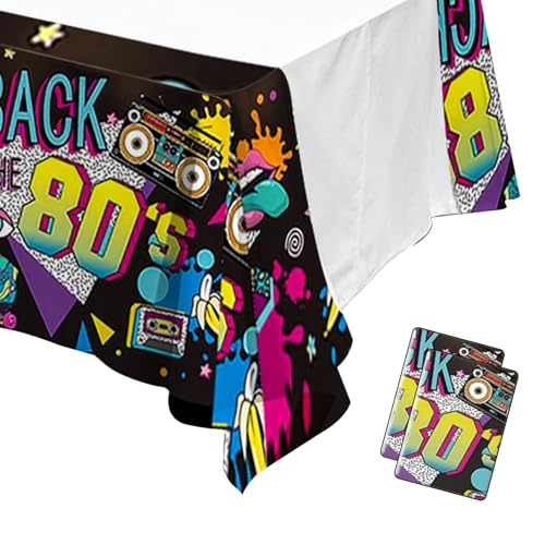 2 Stück 80er Jahre Tischdecke Party Deko, 80er Party Tischdecke für Back to 80er Jahre Hip Hop Musik Disco Thema Geburtstag Party Dekoration 130×220cm von XDGBGFN