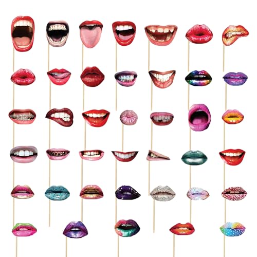 40 Stücke Lustige Lippen Mund Fotoaccessoires, Party Photo Booth Props Foto Requisiten DIY Fotorequisiten Set für Karneval, Geburtstag, Halloween Party Deko von XDGBGFN