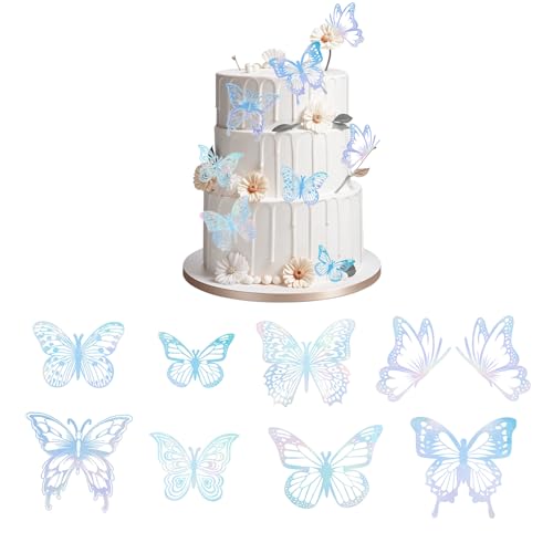 45 Stück 3D Schmetterling Cupcake Dekoendeko, Schmetterling in Der Luft Tortendeko Geburtstag, Jahrestag Schmetterling Tortendeko Party Kuchen Dekoendeko (Blue) von XDGBGFN