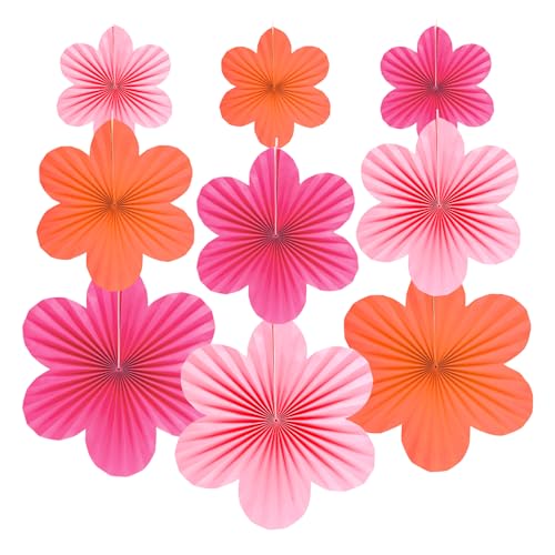 9 Stück Papier Fächer Dekoration Blumen Papierblumen Basteln, für Tischdeko, Geburtstag Party Geburtstagsgirlande, Party Deko, Classroom Papierblumen Abschlussfeier Deko (Rosa Hellrosa Gelb) von XDGBGFN