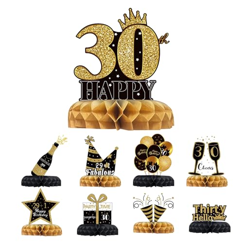 9pcs 30th Birthday Decorations 30th Birthday Decorations for Men Women Black and Gold Honeycomb Centerpieces Birthday Table Decorations for 30th Birthday Party (30) von XDGBGFN