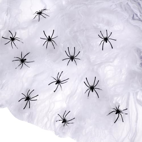 Halloween Decorative Spinnennetz, 200 g White Stretchable Halloween Spinnennetz und 40 Pieces Black Plastic Spinnennetz for Halloween Decorations, House Decoration, Party von XDGBGFN