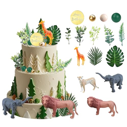 Jungle Cake Topper Tortendeko, Party Animals Wild One Geburtstag Deko Cake Topper Torten Zoo Tier für Geburtstag Kuchendekoration von XDGBGFN