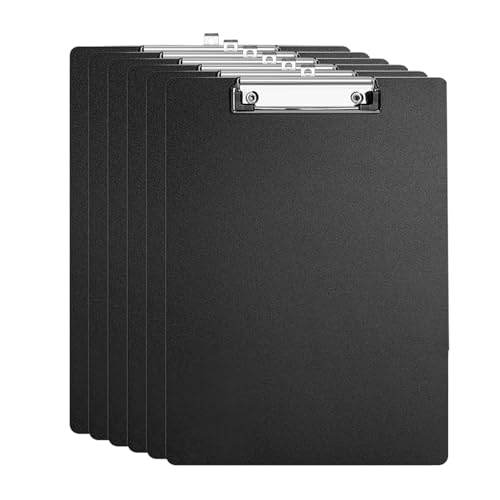 Klemmbrett A4, 6 Stück Schreibbrett Klemmbrett A4 mit Metalklemme 31 x 22.2 cm Clipboard für Bürobedarf und Schreibware (Schwarz, A4) von XDGBGFN