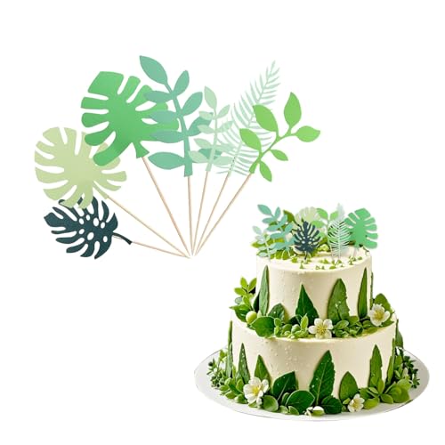 Tropische Laub Cake Topper Kuchen Topper Grüner Dschungel Palmblatt Kuchen Topper für Geburtstagskuchen Deko Grüner Thema Party Brautpaar von XDGBGFN