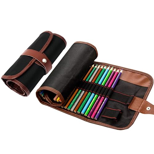 XDGBGFN 48/72 Slot Stifterolle Leer Stifterolle Farbstift Organizer Verpackungshalter Buntstifte Federmäppchen Aufrollbarer Pinseltasche für Künstler Büro (48 Löcher) von XDGBGFN