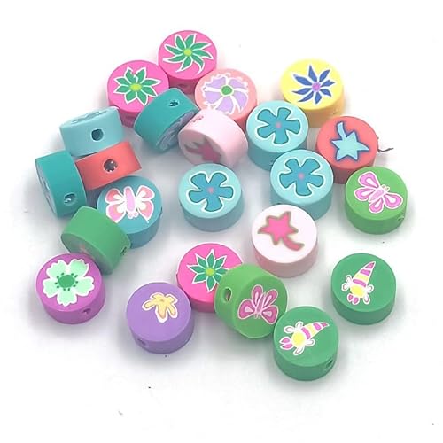 XDNHD 100/200/300 Stück 10 mm Smile Obst Sonnenblume Polymer Clay Perlen Bulk Bunte DIY Schmuckherstellung Zubehör Perlen für Armbandherstellung Ton von XDNHD