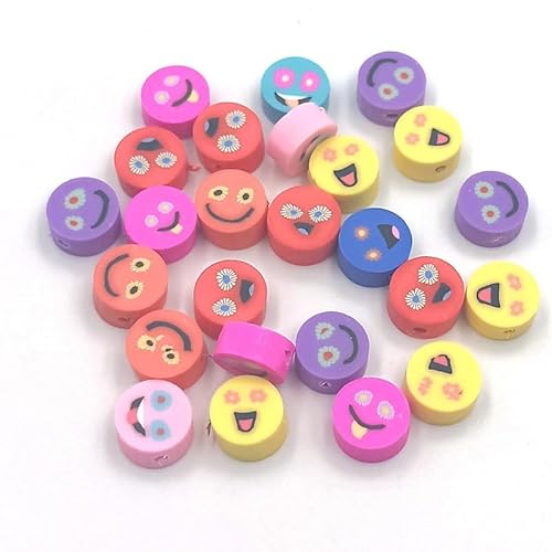 XDNHD 100/200/300 Stück 10 mm Smile Obst Sonnenblume Polymer Clay Perlen Bulk Bunte DIY Schmuckherstellung Zubehör Perlen für Armbandherstellung Ton von XDNHD