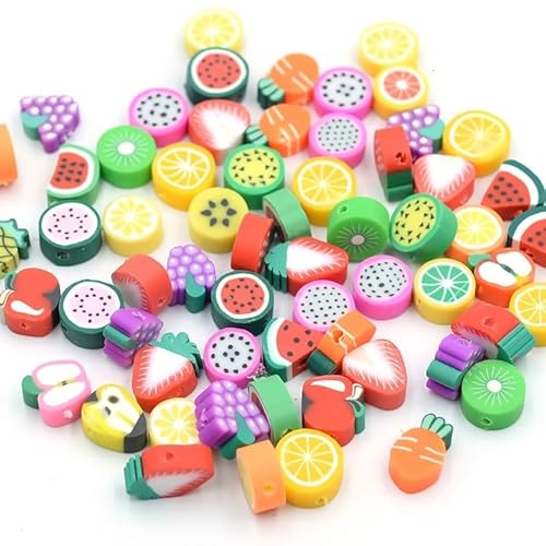 XDNHD 100/200/300 Stück 10 mm Smile Obst Sonnenblume Polymer Clay Perlen Bulk Bunte DIY Schmuckherstellung Zubehör Perlen für Armbandherstellung Ton von XDNHD