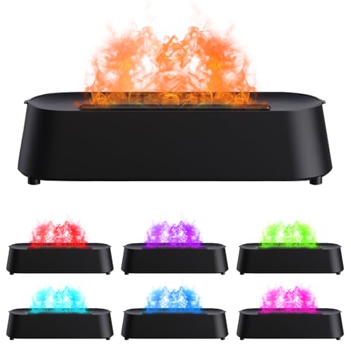 XEERUN Flammen Aroma Diffuser, Luftbefeuchter Humidifier DuftöL Diffuser, Aroma Diffuser Mit Flammen, mit 7 Farben Licht, 3 Timer, für Kinder, Zuhause Büro, Wasserlose Abschaltautomatik (Schwarz) von XEERUN