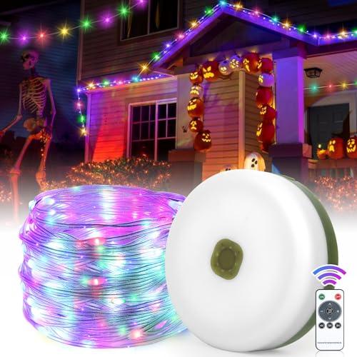 XEERUN Camping Lichterkette Aufrollbar, 12M 8 Modi Solar Camping Lichterkette Aussen, Tragbare LED Lichterkette, für Halloween, Camping, Partys,mit Fernbedienung, USB Aufladung von XEERUN