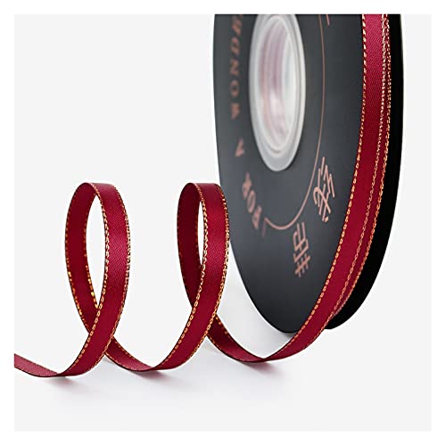 Band, weihnachtliches Satinband mit goldener Nahtkante, exquisites Geschenkband for Verpacken von Geschenken, Haarschleife, Trimmen, Nähen und anderen Bastelprojekten(Wine Red) von XEIJAYI