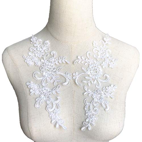 Spitzenapplikation, 2 Stück, Stickerei, Blumen-Spitzenapplikation, Netzbesatz, Nähstoffmotiv, Hochzeitskleid, Brautschmuck, DIY-Handwerk(White) von XEIJAYI