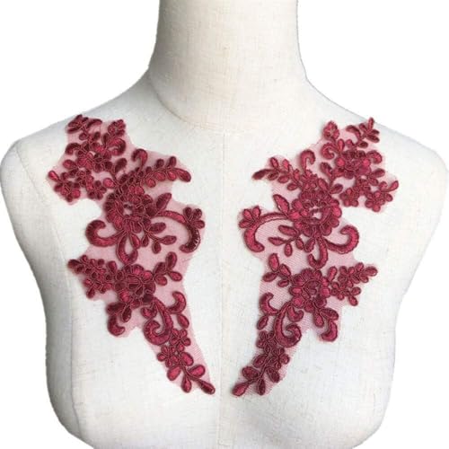 Spitzenapplikation, 2 Stück, Stickerei, Blumen-Spitzenapplikation, Netzbesatz, Nähstoffmotiv, Hochzeitskleid, Brautschmuck, DIY-Handwerk(Wine red) von XEIJAYI