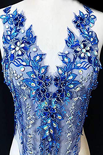 Spitzenapplikation, 3D-bestickte Spitzenapplikation, 3D-geprägte Perlen, Strass-Applikation, DIY-Bastel-Ausschnitt-Ansteckblume for Hochzeits- oder Ballkleid(Blue) von XEIJAYI