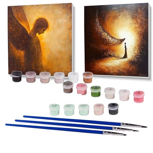 2 Pack Malen Nach Zahlen Erwachsene Abstrakt, Malen Nach Zahlen auf Leinwand mit Pinsel und Acrylfarben set 100 x 100 cm, Bastelset Erwachsene Engel, für Deko Wohnzimmer und Geschenke SPYH-2188 von XELIETOO