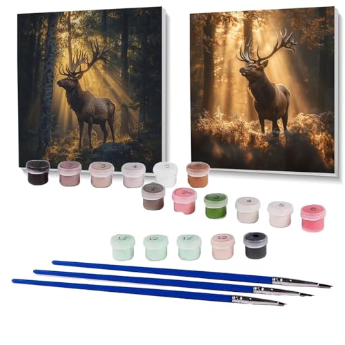 2 Pack Malen Nach Zahlen Erwachsene Baum, Malen Nach Zahlen auf Leinwand mit Pinsel und Acrylfarben set 90x90 cm, Bastelset Erwachsene Reh, für Deko Wohnzimmer und Geschenke (Rahmenlos) SPYH-614 von XELIETOO