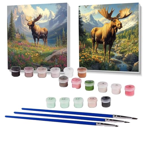 2 Pack Malen Nach Zahlen Erwachsene Blume, Malen Nach Zahlen Kinder Elch, Handgemaltes Ölgemälde Set für Anfänger, Bastelset Erwachsene Paint by Numbers, Zimmer Deko, Geschenke 70 x 70 cm SPYH-1613 von XELIETOO