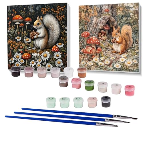 2 Pack Malen Nach Zahlen Erwachsene Eichhörnchen, Malen Nach Zahlen Kinder Pilz, Handgemaltes Ölgemälde Set für Anfänger, Bastelset Erwachsene Paint by Numbers, Geschenke für Frauen 100x100 cm SPYH571 von XELIETOO