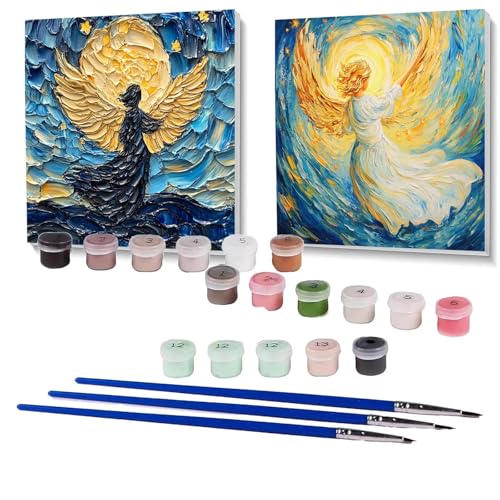 2 Pack Malen Nach Zahlen Erwachsene Engel, Malen Nach Zahlen Kinder Abstrakt, Handgemaltes Ölgemälde Set für Anfänger, Bastelset Erwachsene Paint by Numbers, Zimmer Deko Geschenke 90 x 90 cm SPYH-515 von XELIETOO