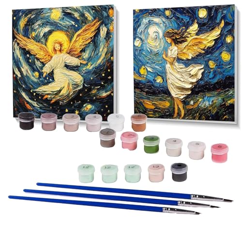 2 Pack Malen Nach Zahlen Erwachsene Engel, Malen Nach Zahlen Kinder Sternenhimmel, Handgemaltes Ölgemälde Set für Anfänger, Bastelset Erwachsene Paint by Numbers, Geschenke 100 x 100cm SPYH-461 von XELIETOO