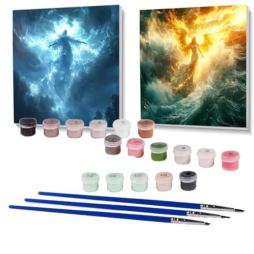 2 Pack Malen Nach Zahlen Erwachsene Engel, Malen Nach Zahlen auf Leinwand mit Pinsel und Acrylfarben set 100x100cm, Bastelset Erwachsene Abstrakt, für Deko Wohnzimmer und Geschenke für Frauen SPYH-406 von XELIETOO