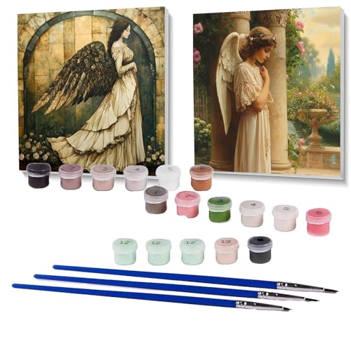 2 Pack Malen Nach Zahlen Erwachsene Engel, Malen Nach Zahlen auf Leinwand mit Pinsel und Acrylfarben set 100x100cm, Bastelset Erwachsene Blume, für Deko Wohnzimmer, Geschenke (Rahmenlos) SPYH-494 von XELIETOO