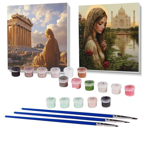 2 Pack Malen Nach Zahlen Erwachsene Frau, Malen Nach Zahlen Kinder Landschaft, Handgemaltes Ölgemälde Set für Anfänger, Bastelset Erwachsene Paint by Numbers, Zimmer Deko Geschenke 70 x 70 cm SPYH-821 von XELIETOO