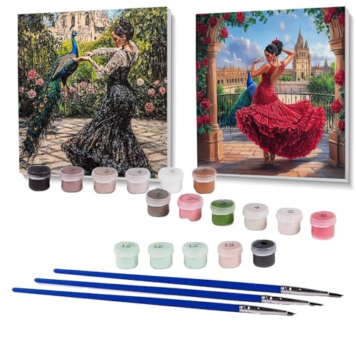 2 Pack Malen Nach Zahlen Erwachsene Frau, Malen Nach Zahlen auf Leinwand mit Pinsel und Acrylfarben set 90 x 90cm, Bastelset Erwachsene Pfau, für Deko Wohnzimmer und Geschenke (Rahmenlos) SPYH-812 von XELIETOO