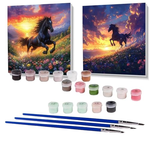 2 Pack Malen Nach Zahlen Erwachsene Horse, Malen Nach Zahlen Kinder Blume, Handgemaltes Ölgemälde Set für Anfänger, Bastelset Erwachsene Paint by Numbers, Zimmer Deko, Geschenke 90x90cm SPYH-1021 von XELIETOO