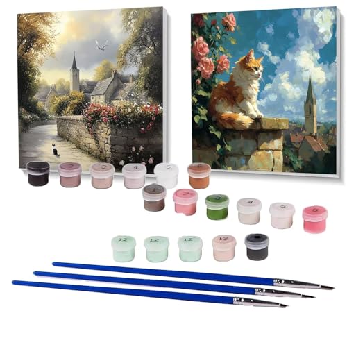 2 Pack Malen Nach Zahlen Erwachsene Katze, Malen Nach Zahlen Kinder Blume, Handgemaltes Ölgemälde Set für Anfänger, Bastelset Erwachsene Paint by Numbers, Deko Wohnzimmer Geschenke 100 x 100cm SPYH945 von XELIETOO