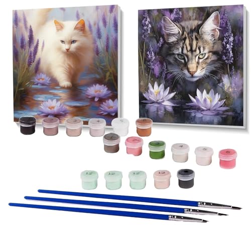 2 Pack Malen Nach Zahlen Erwachsene Katze, Malen Nach Zahlen Kinder Tier, Handgemaltes Ölgemälde Set für Anfänger, Bastelset Erwachsene Paint by Numbers, Zimmer Deko, Geschenke 90 x 90 cm SPYH-999 von XELIETOO