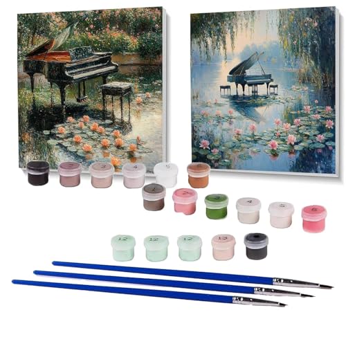 2 Pack Malen Nach Zahlen Erwachsene Klavier, Malen Nach Zahlen auf Leinwand mit Pinsel und Acrylfarben set 100x100cm, Bastelset Erwachsene Blume, für Deko Wohnzimmer und Geschenke für Frauen SPYH-2034 von XELIETOO