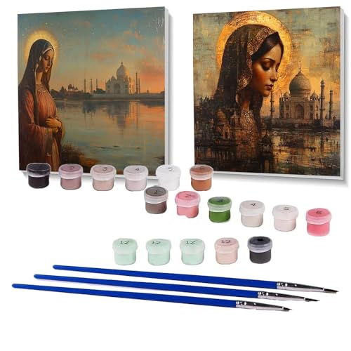 2 Pack Malen Nach Zahlen Erwachsene Landschaft, Malen Nach Zahlen Kinder Heilige Mutter, Handgemaltes Ölgemälde Set für Anfänger, Bastelset Erwachsene Paint by Numbers,Geschenke 100x100cm SPYH-703 von XELIETOO