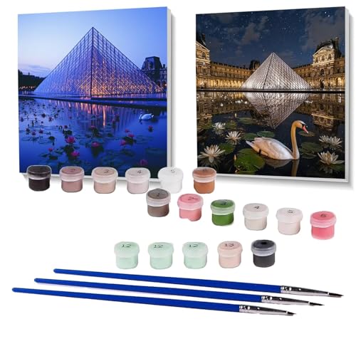 2 Pack Malen Nach Zahlen Erwachsene Louvre, Malen Nach Zahlen auf Leinwand mit Pinsel und Acrylfarben set 90 x 90cm, Bastelset Erwachsene Schwan, für Deko Wohnzimmer und Geschenke für Frauen SPYH-1120 von XELIETOO