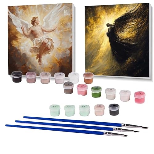 2 Pack Malen Nach Zahlen Erwachsene Männlicher Gott, Malen Nach Zahlen Kinder Engel, Handgemaltes Ölgemälde Set für Anfänger, Bastelset Erwachsene Paint by Numbers, Geschenke 90 x 90 cm SPYH-867 von XELIETOO