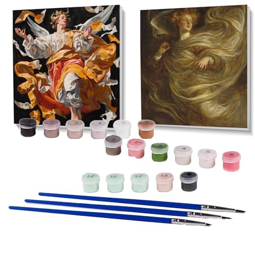 2 Pack Malen Nach Zahlen Erwachsene Mann, Malen Nach Zahlen auf Leinwand mit Pinsel und Acrylfarben set 90x90 cm, Bastelset Erwachsene Engel, für Deko Wohnzimmer und Geschenke (Rahmenlos) SPYH-878 von XELIETOO