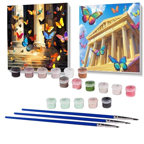 2 Pack Malen Nach Zahlen Erwachsene Rom, Malen Nach Zahlen Kinder Schmetterling, Handgemaltes Ölgemälde Set für Anfänger, Bastelset Erwachsene Paint by Numbers, Deko Wohnzimmer 90 x 90 cm SPYH-1043 von XELIETOO