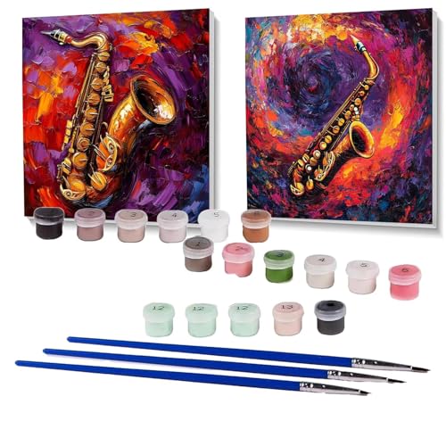 2 Pack Malen Nach Zahlen Erwachsene Sachs, Malen Nach Zahlen Kinder Musikinstrumente, Handgemaltes Ölgemälde Set für Anfänger, Bastelset Erwachsene Paint by Numbers, Geschenke 90 x 90 cm SPYH-779 von XELIETOO