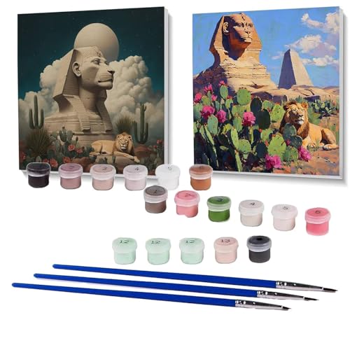 2 Pack Malen Nach Zahlen Erwachsene Sphinx, Malen Nach Zahlen Kinder Blume, Handgemaltes Ölgemälde Set für Anfänger, Bastelset Erwachsene Paint by Numbers, Deko Wohnzimmer Geschenke 90 x 90 cm SPYH647 von XELIETOO